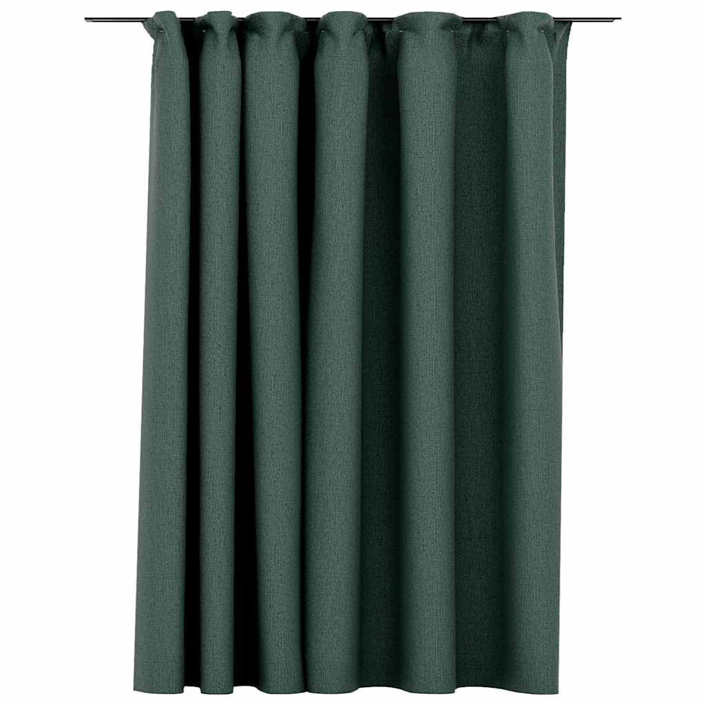 Mörkläggningsgardin med krokar linnelook grön 290x245 cm