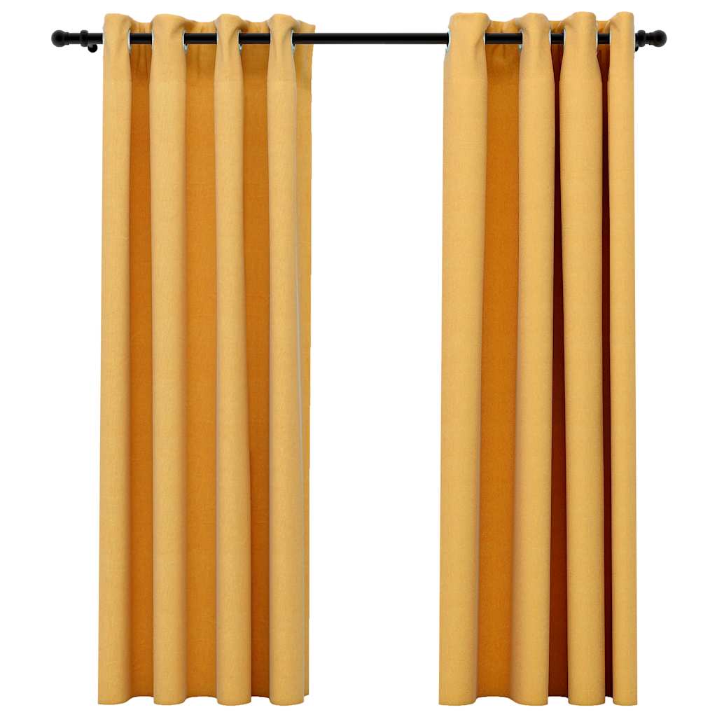 Mörkläggningsgardin med öljetter linnelook 2 st gul 140x175cm