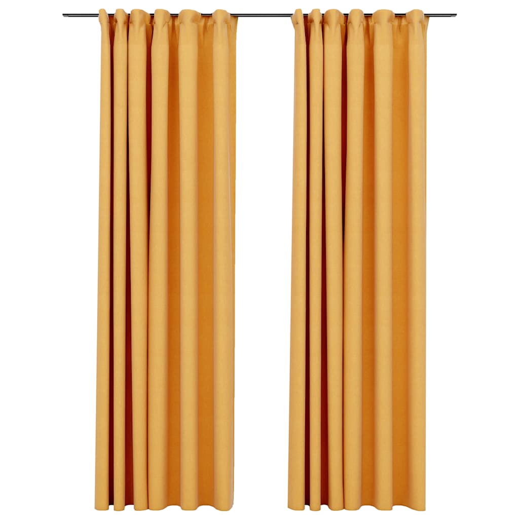 Mörkläggningsgardiner med krokar linnelook 2 st gul 140x245 cm