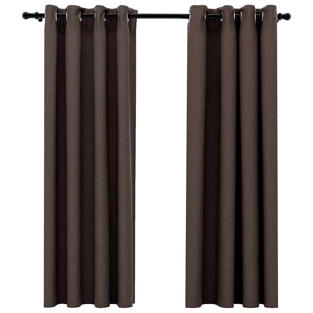 Mörkläggningsgardin med öljetter linnelook 2 st taupe 140x175cm