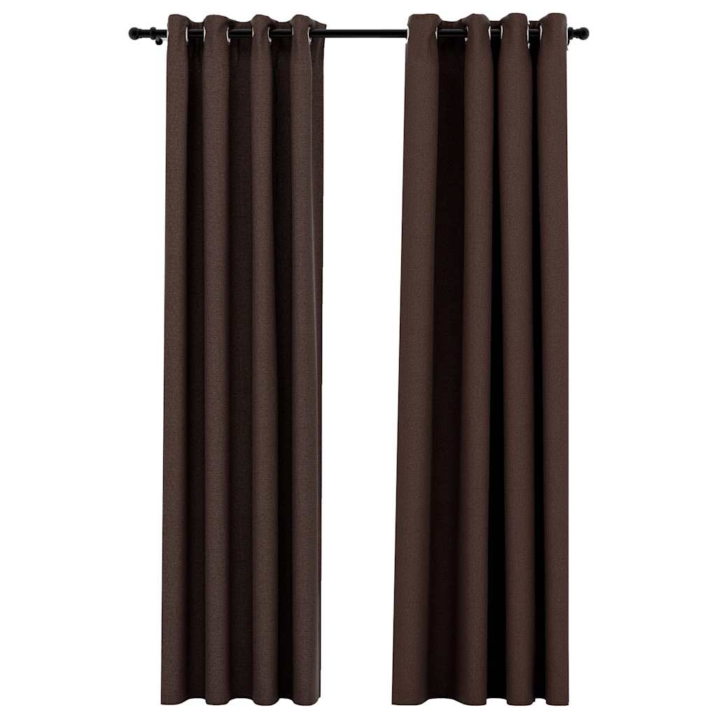 Mörkläggningsgardin med öljetter linnelook 2 st taupe 140x245cm