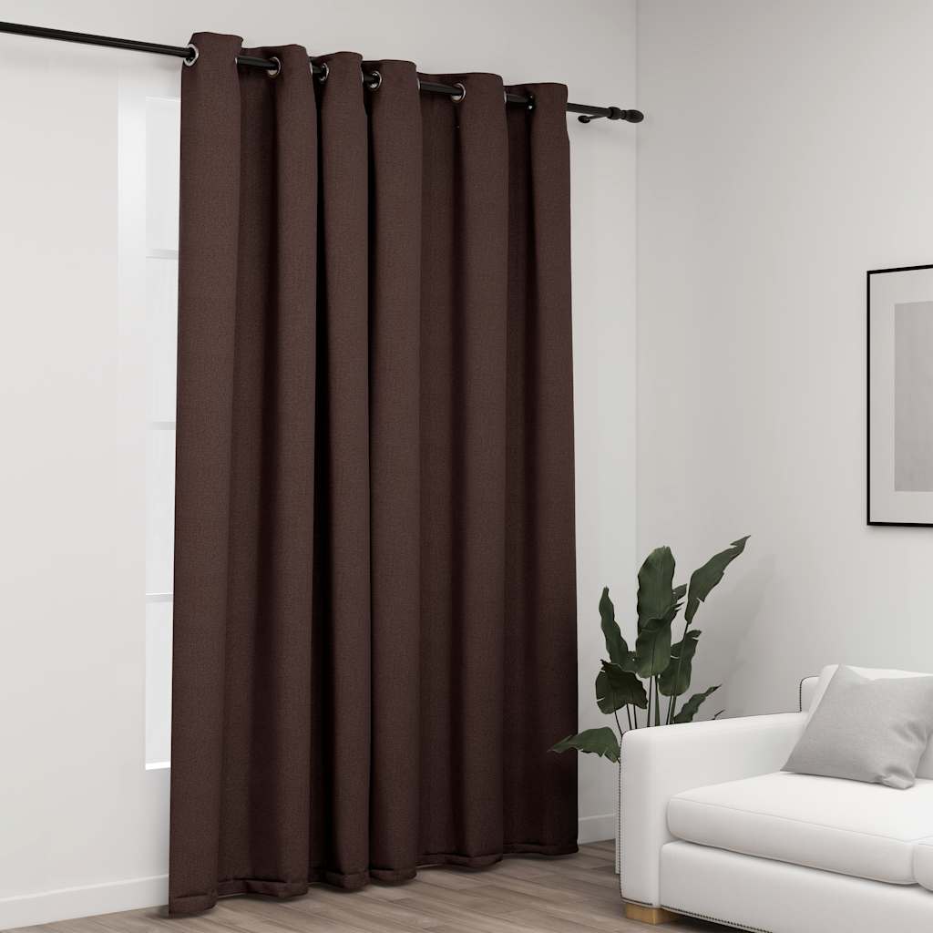 Mörkläggningsgardin med öljetter linnelook taupe 290x245cm