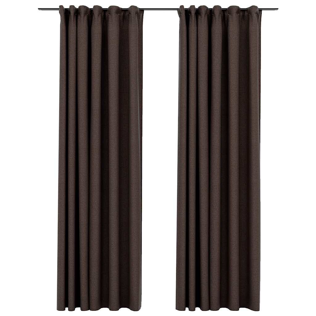 Mörkläggningsgardin med krokar linnelook 2 st taupe 140x245 cm