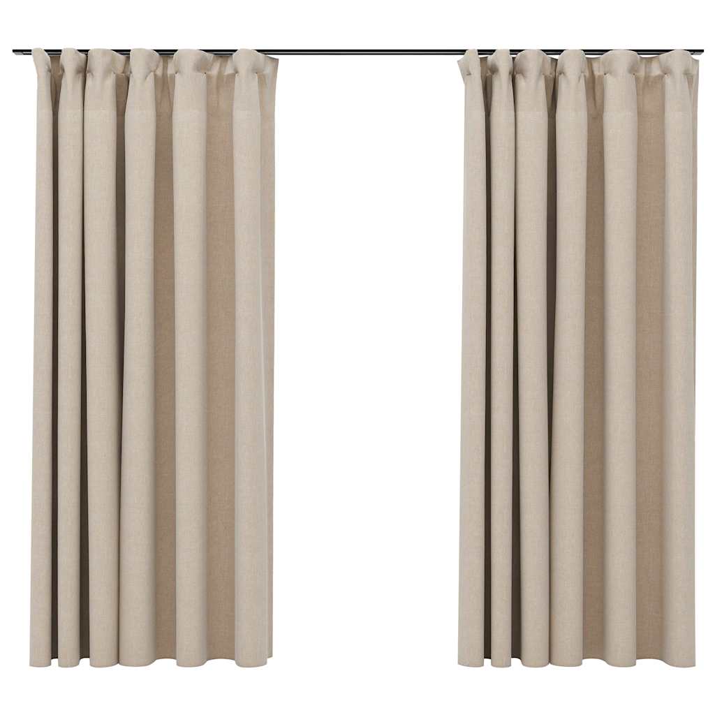 Mörkläggningsgardin med krokar linnelook 2 st beige 140x175 cm