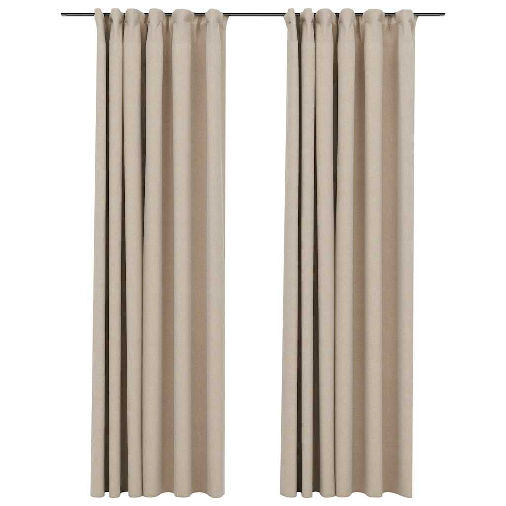 Mörkläggningsgardin med krokar linnelook 2 st beige 140x225 cm