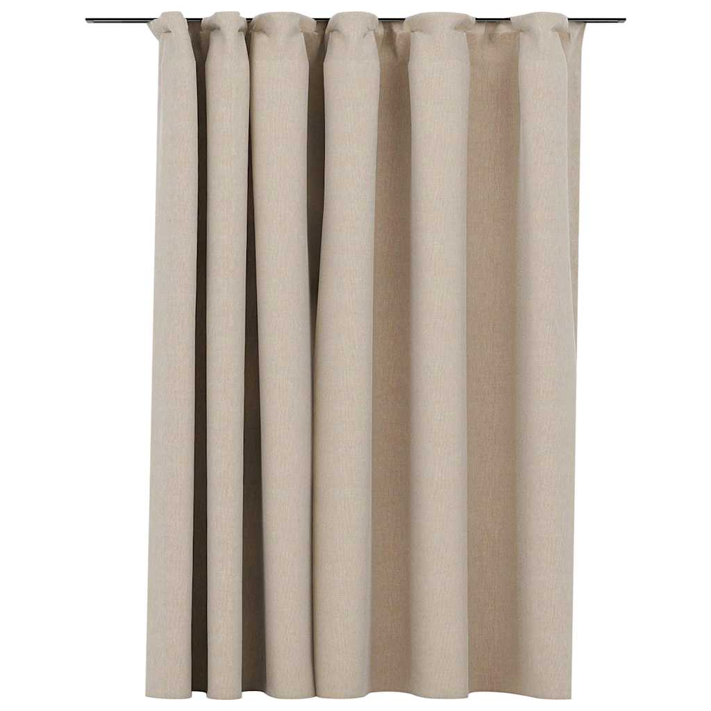 Mörkläggningsgardin med krokar linnelook beige 290x245 cm