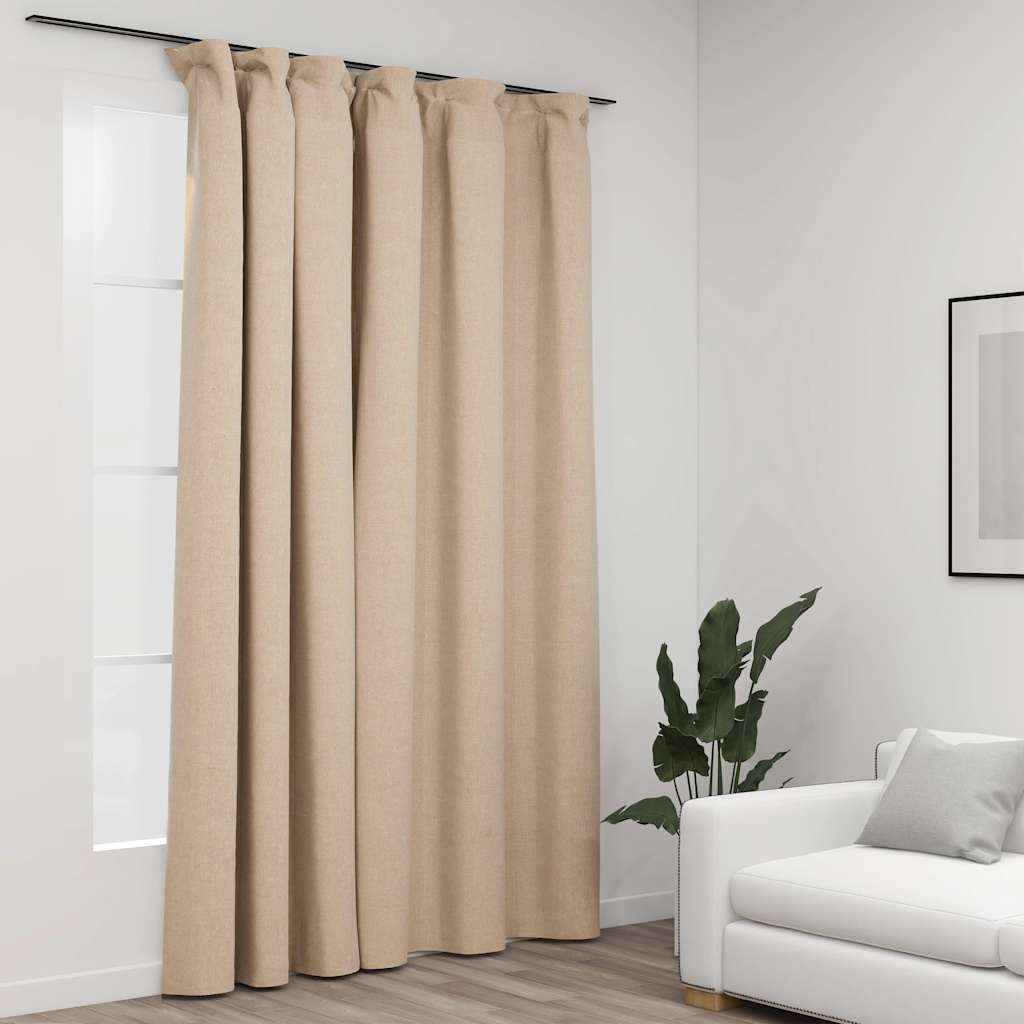 Mörkläggningsgardin med krokar linnelook beige 290x245 cm