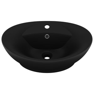 Ovalt handfat med bräddavlopp matt svart 58,5x39 cm keramik