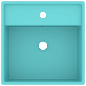 Fyrkantigt handfat bräddavlopp matt ljusgrön 41x41 cm keramik