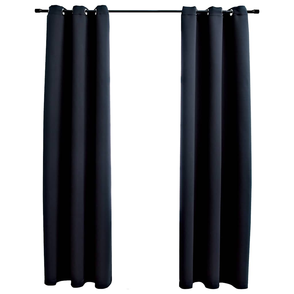 Mörkläggningsgardiner med ringar 2 st svart 97x213 cm tyg