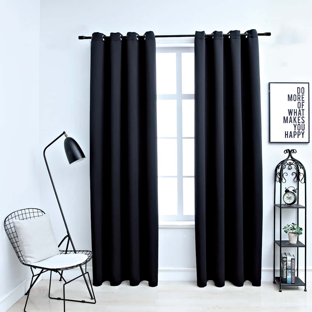 Mörkläggningsgardiner med ringar 2 st svart 137x213 cm tyg
