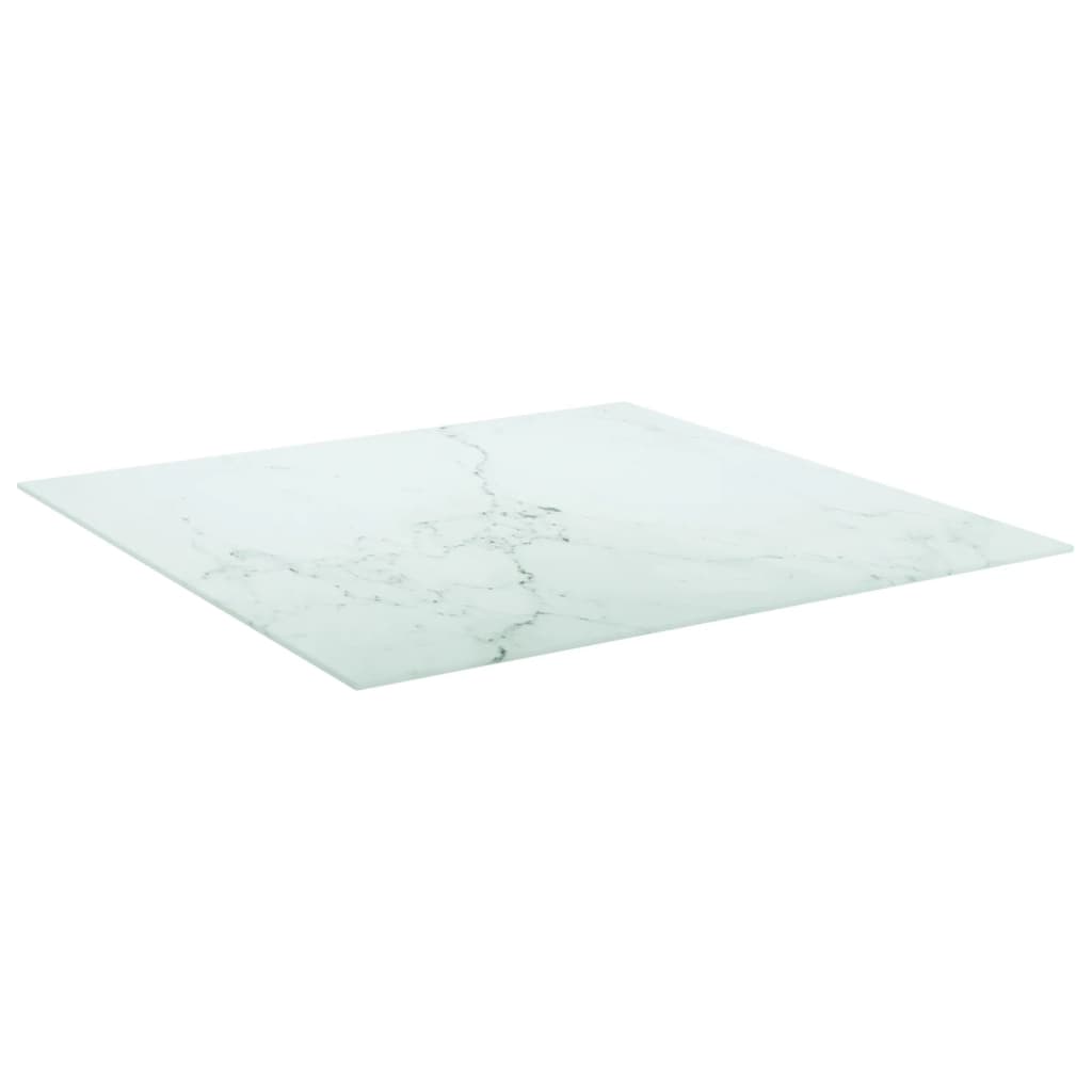 Bordsskiva vit 80x80 cm 6 mm härdat glas med marmortextur