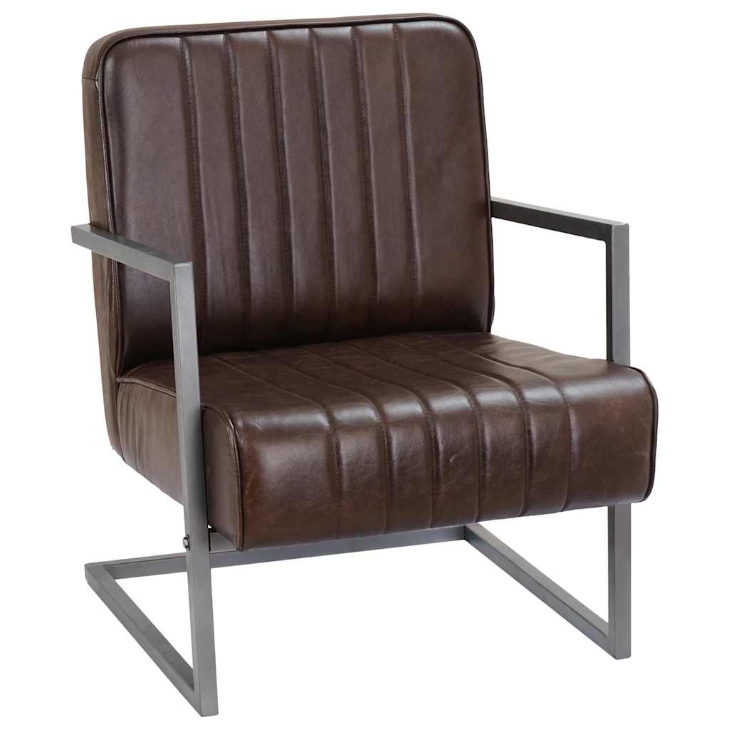 Fribärande fåtölj nött brun äkta läder