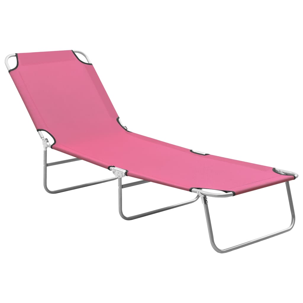 Hopfällbar solsäng stål och tyg rosa