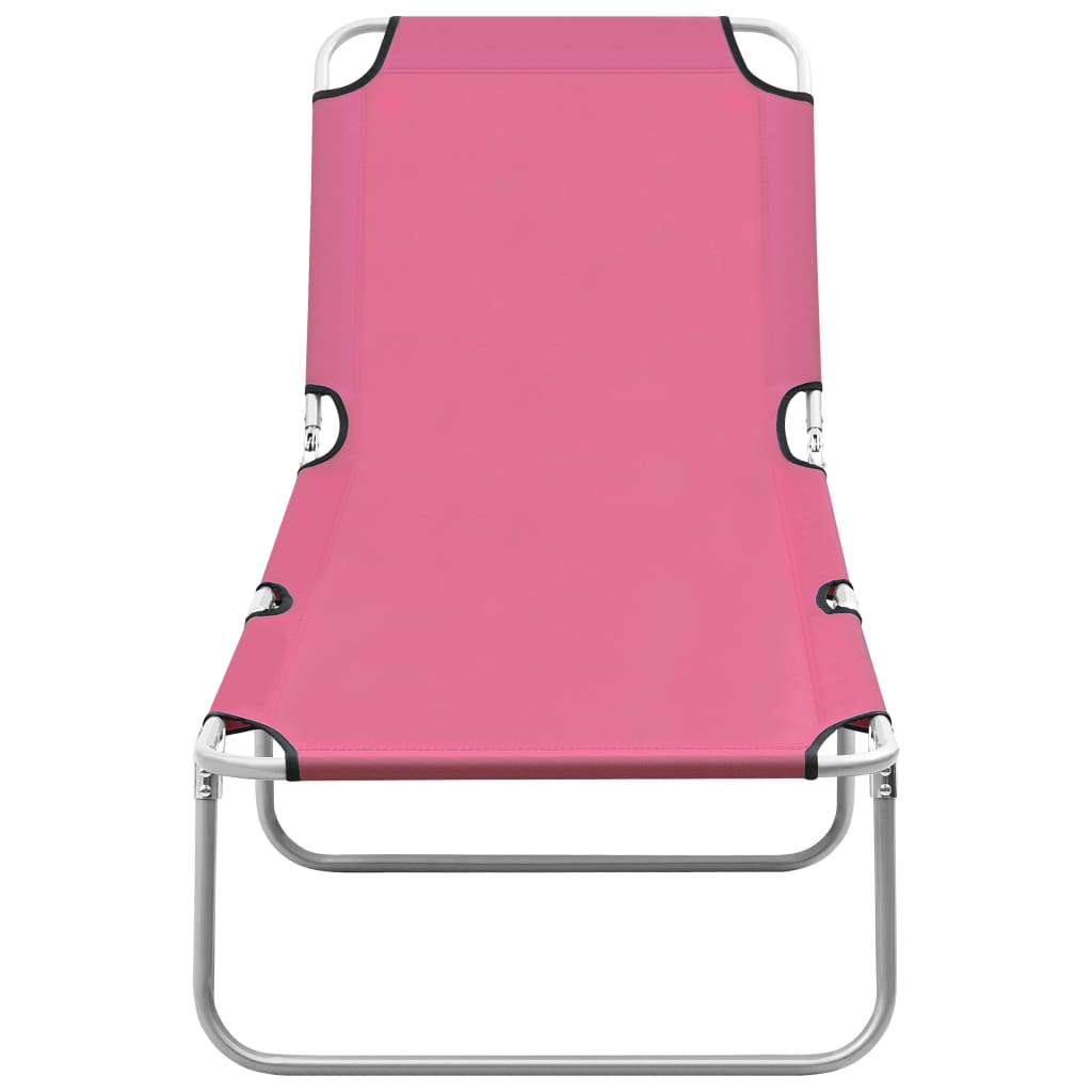 Hopfällbar solsäng stål och tyg rosa