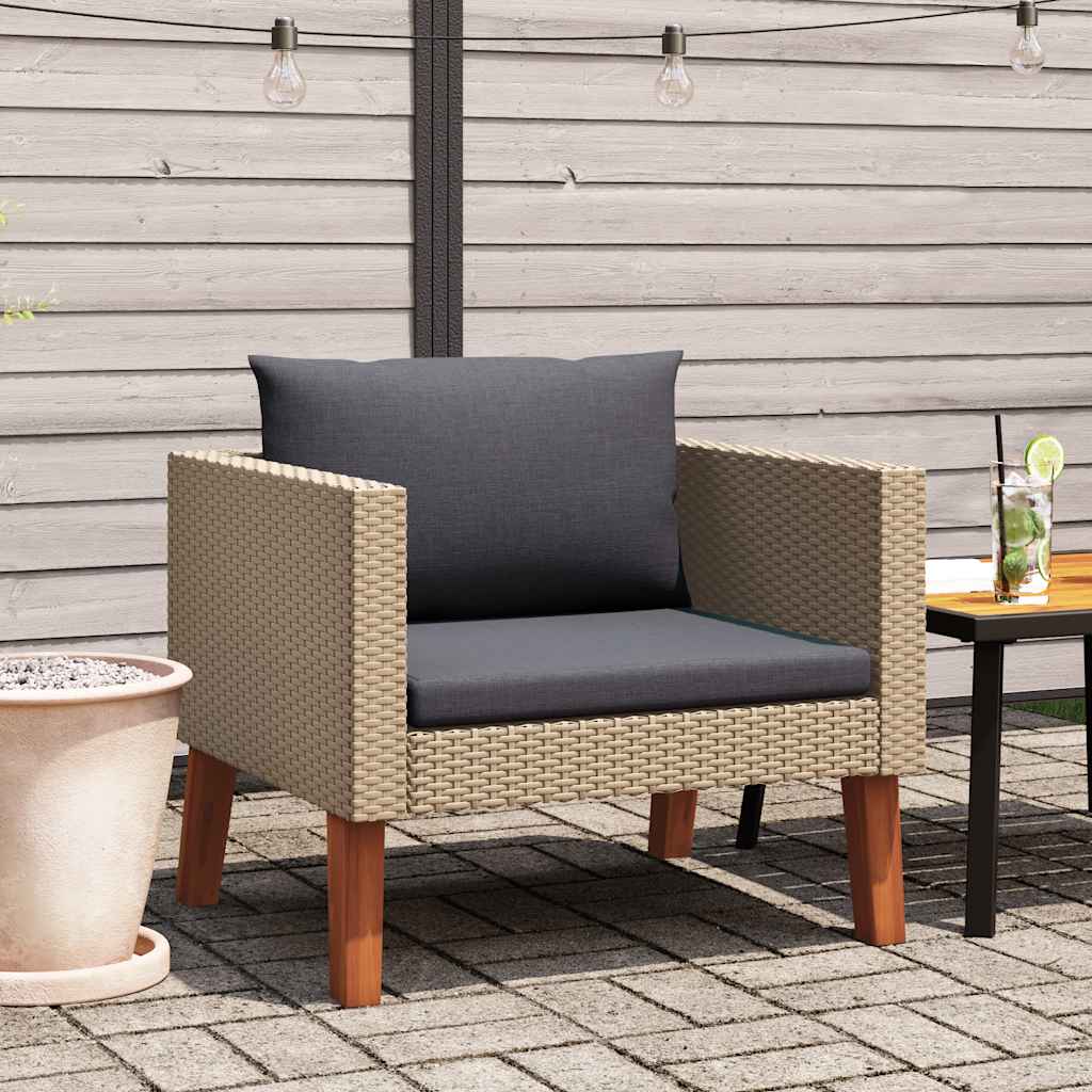 Trädgårdsfåtölj med dynor konstrotting beige