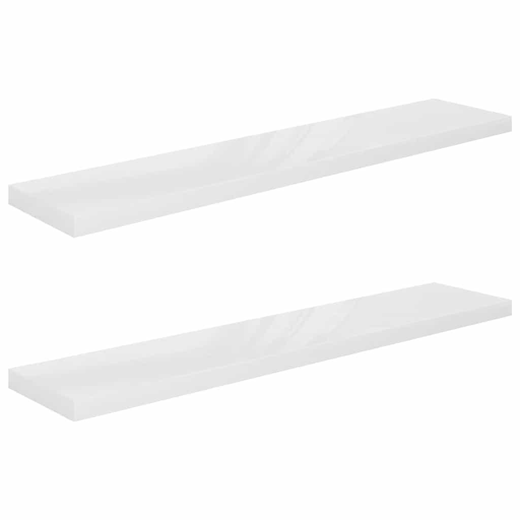 Svävande vägghyllor 2 st vit högglans 120x23,5x3,8 cm MDF