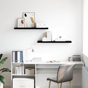 Svävande vägghyllor 2 st svart högglans 90x23,5x3,8 cm MDF