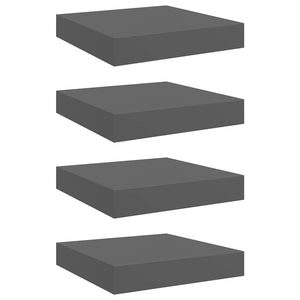 Svävande vägghyllor 4 st grå högglans 23x23,5x3,8 cm MDF