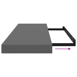 Svävande vägghylla grå högglans 80x23,5x3,8 cm MDF