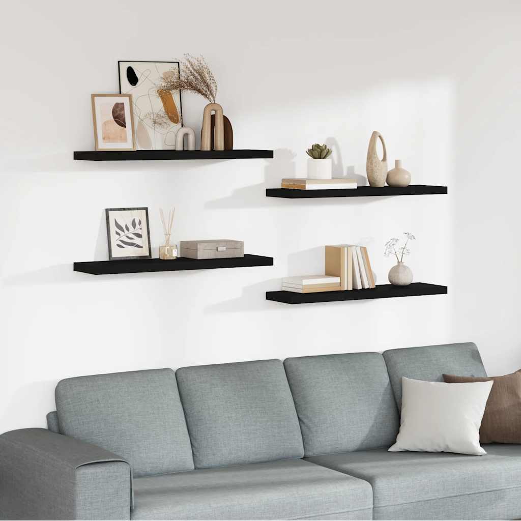 Svävande vägghyllor 4 st svart 90x23,5x3,8 cm MDF