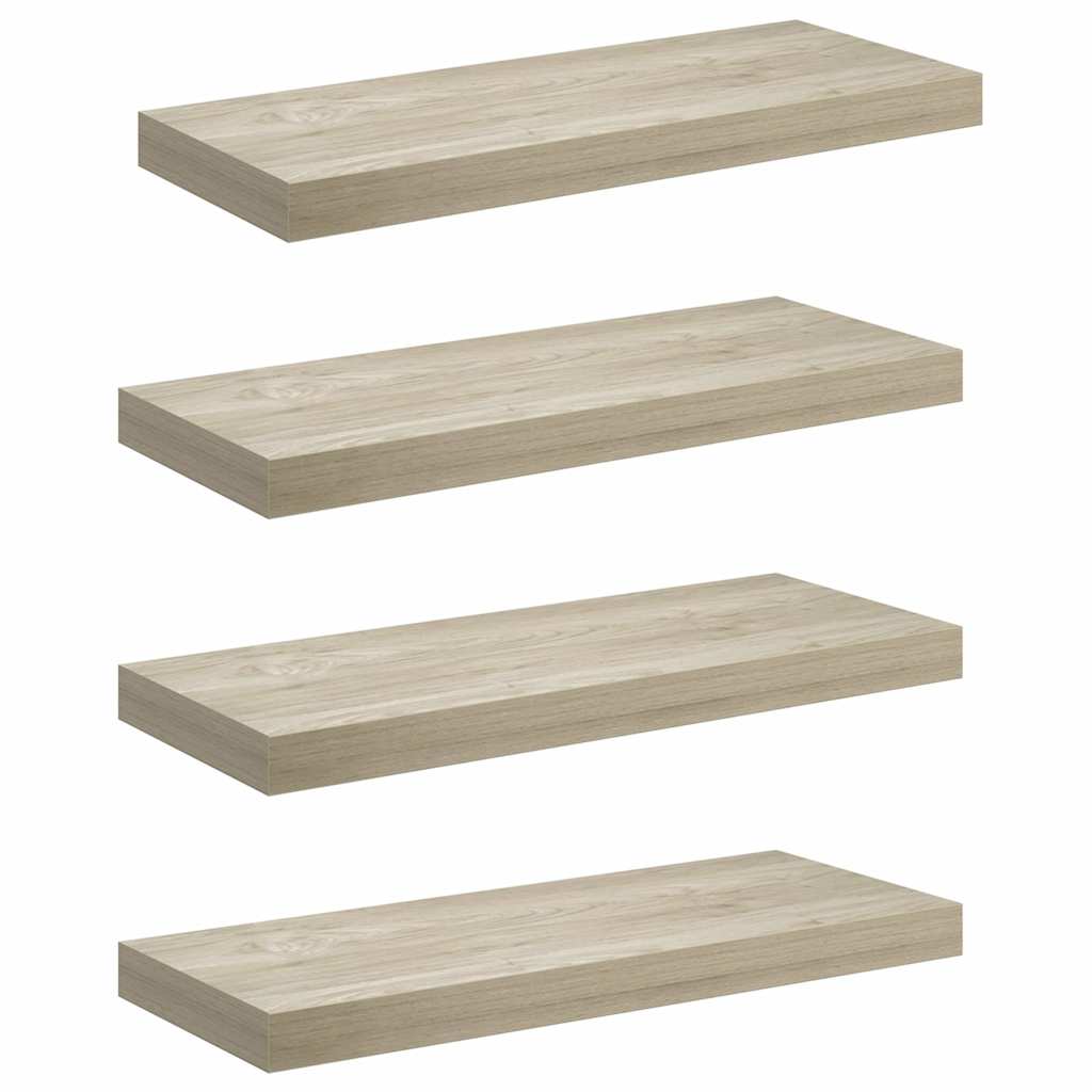 Svävande vägghyllor 4 st ek 60x23,5x3,8 cm MDF