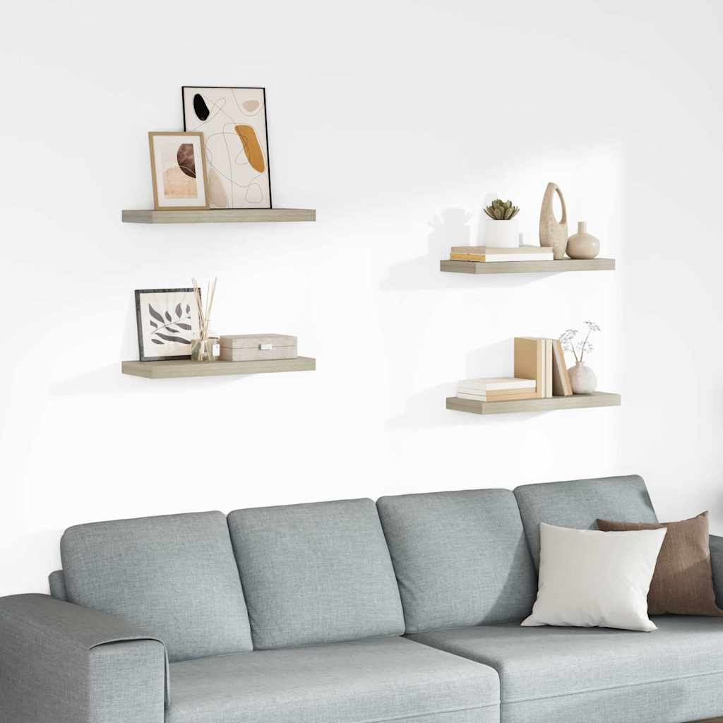 Svävande vägghyllor 4 st ek 60x23,5x3,8 cm MDF