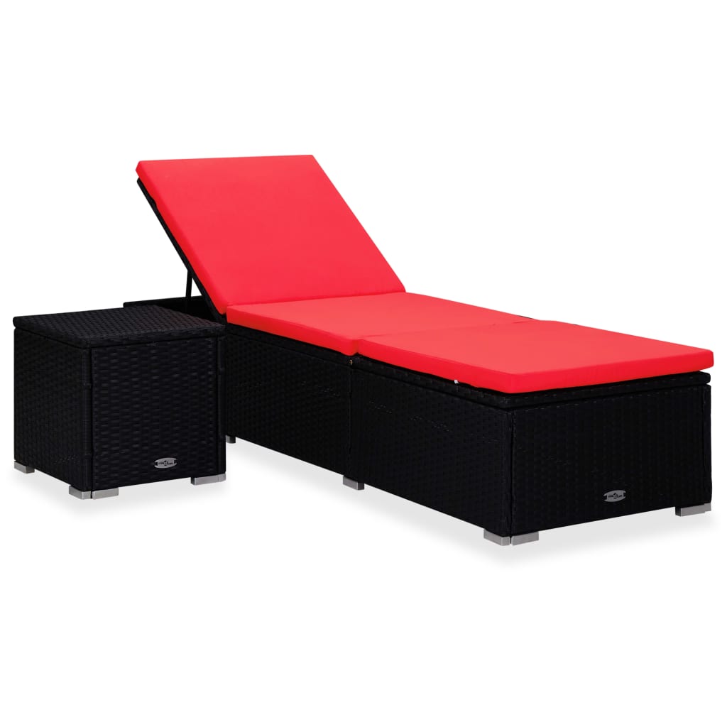 Solsäng med dyna & sidobord konstrotting röd