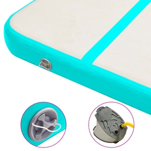 Uppblåsbar gymnastikmatta med pump 400x100x15 cm PVC grön