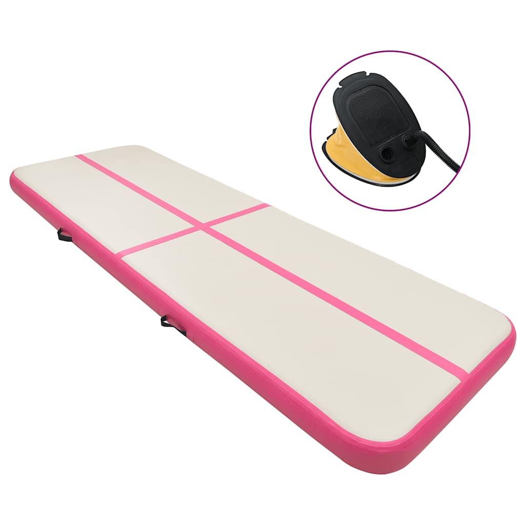 Uppblåsbar gymnastikmatta med pump 600x100x15 cm PVC rosa