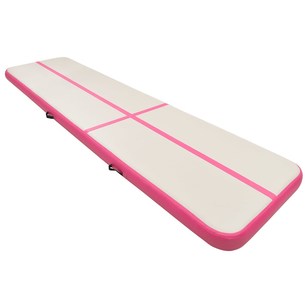 Uppblåsbar gymnastikmatta med pump 600x100x15 cm PVC rosa