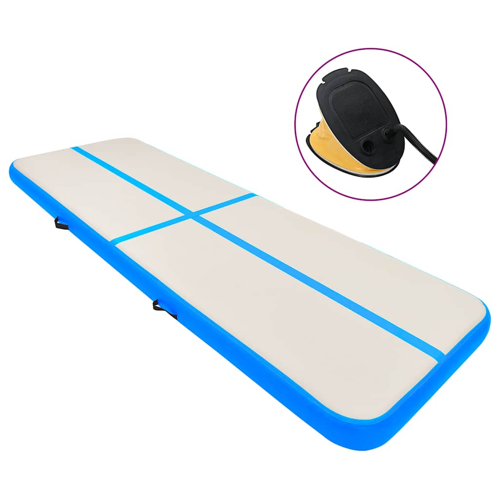 Uppblåsbar gymnastikmatta med pump 800x100x15 cm PVC blå