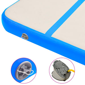 Uppblåsbar gymnastikmatta med pump 800x100x15 cm PVC blå