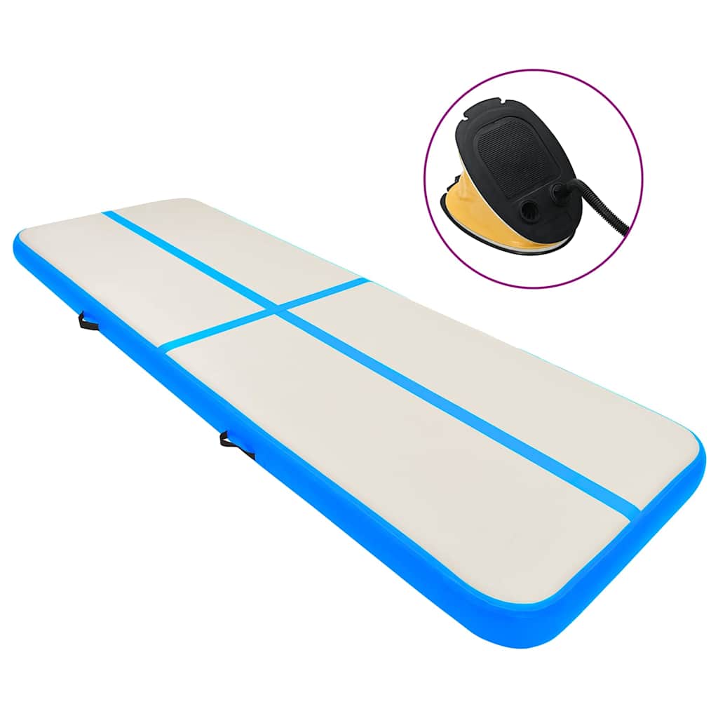 Uppblåsbar gymnastikmatta med pump 500x100x20 cm PVC blå
