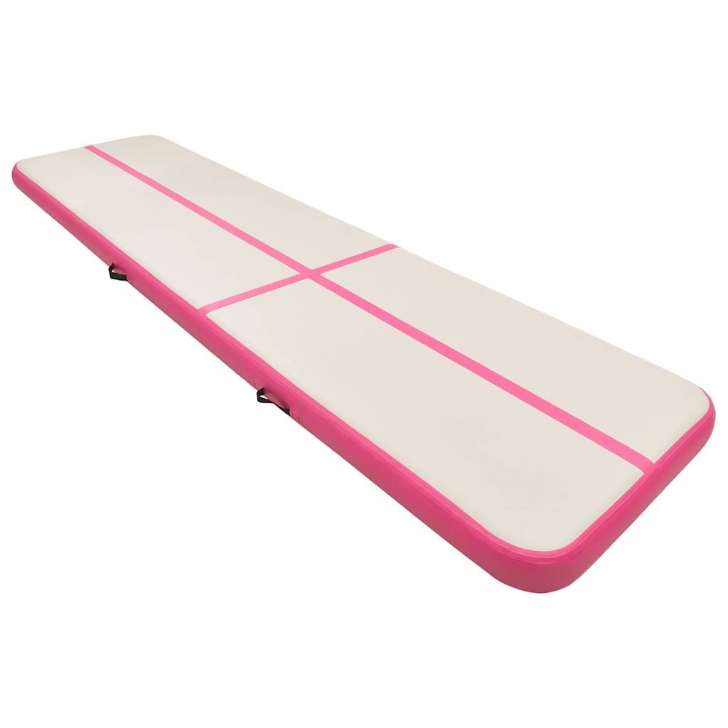 Uppblåsbar gymnastikmatta med pump 600x100x20 cm PVC rosa