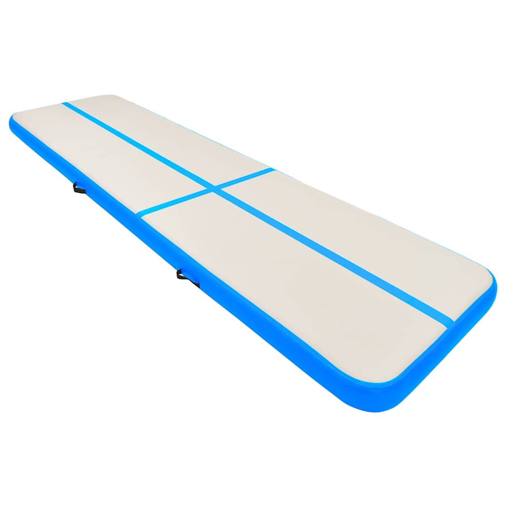 Uppblåsbar gymnastikmatta med pump 600x100x20 cm PVC blå