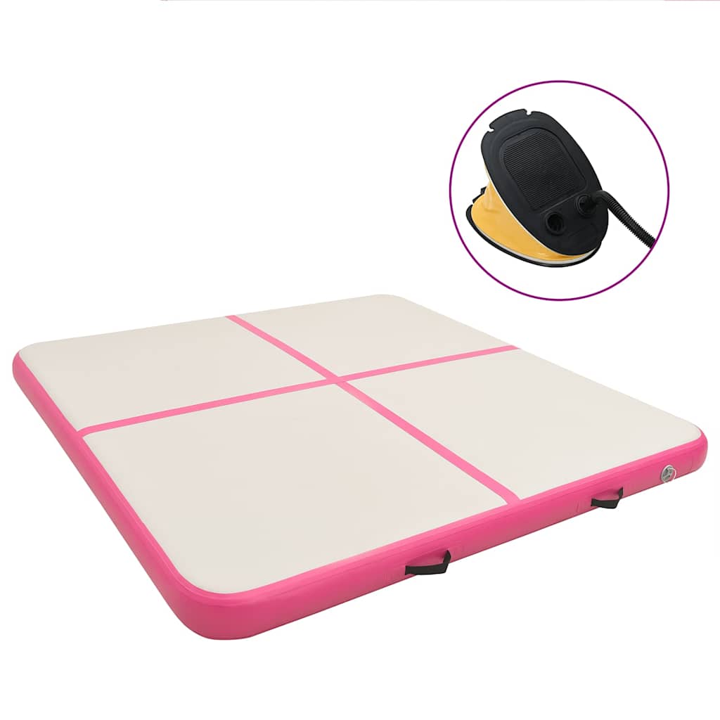 Uppblåsbar gymnastikmatta med pump 200x200x10 cm PVC rosa