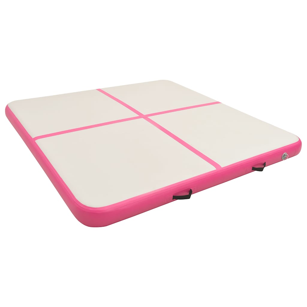 Uppblåsbar gymnastikmatta med pump 200x200x10 cm PVC rosa