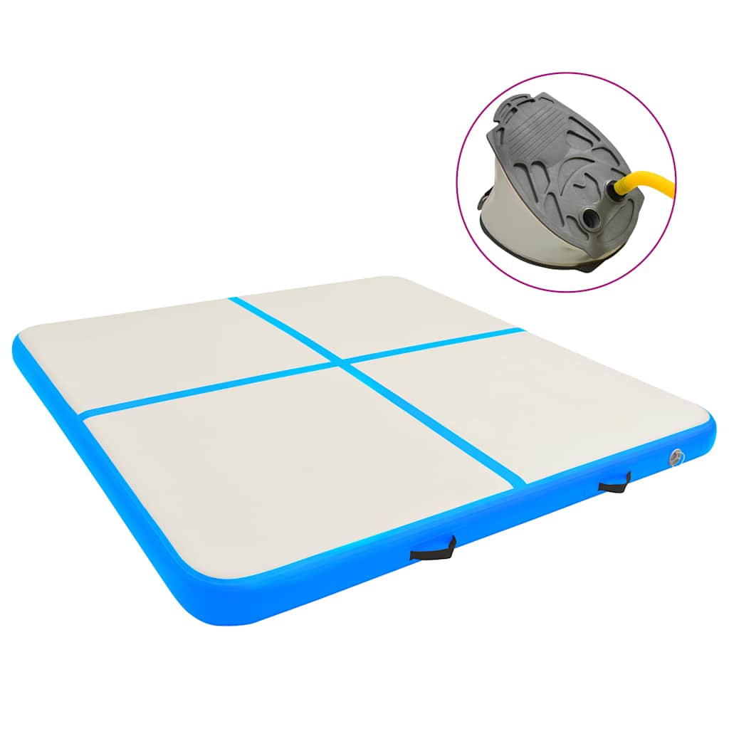 Uppblåsbar gymnastikmatta med pump 200x200x15 cm PVC blå
