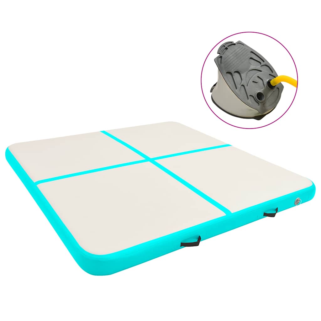 Uppblåsbar gymnastikmatta med pump 200x200x20 cm PVC grön