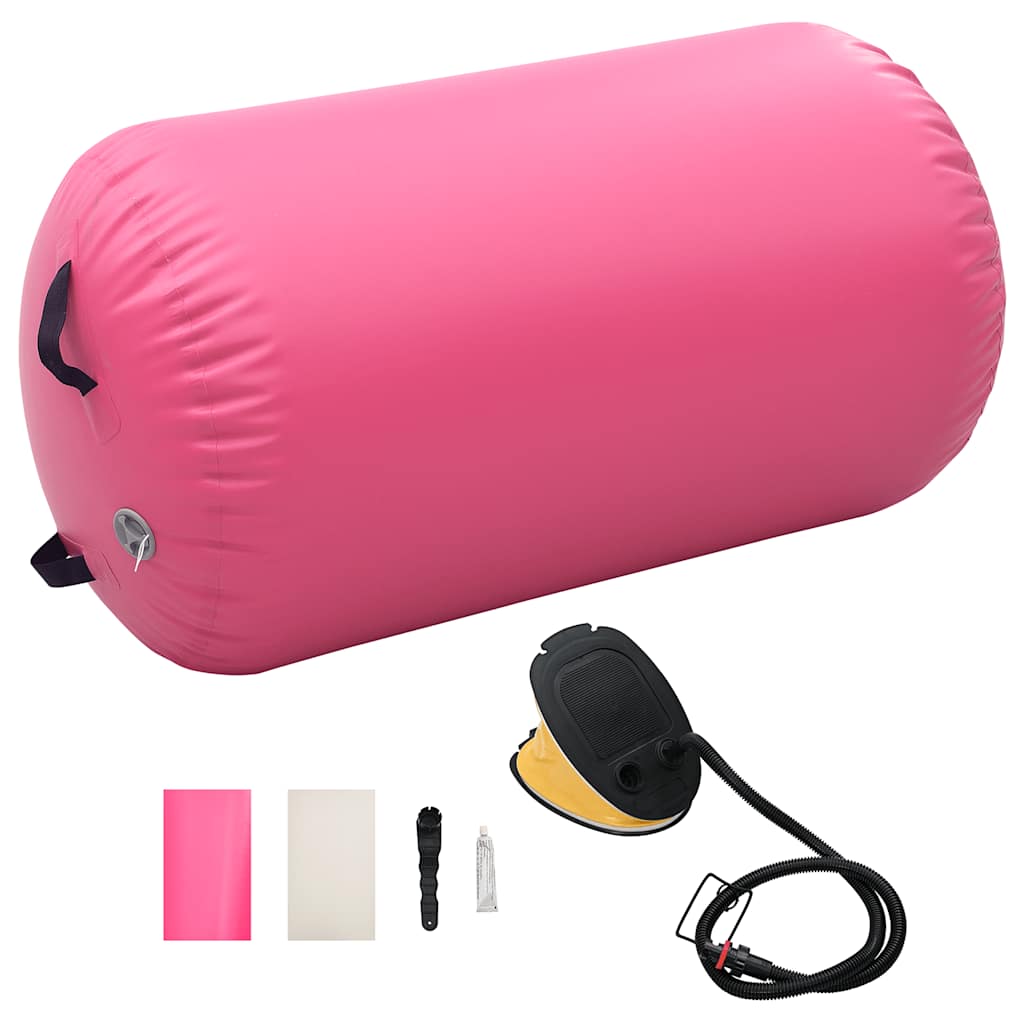Uppblåsbar gymnastikrulle med pump 100x60 cm PVC rosa