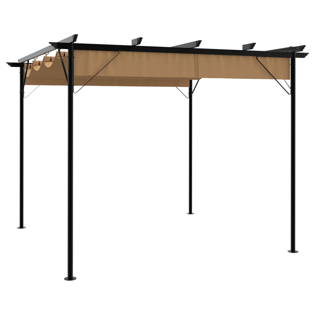 Pergola med infällbart tak taupe 3x3 m stål 180 g/m²