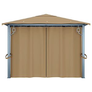 Paviljong med draperier 400x300 cm taupe aluminium