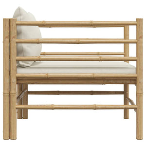 Trädgårdssoffa med gräddvita dynor bambu