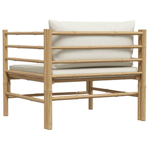 Trädgårdssoffa med gräddvita dynor bambu