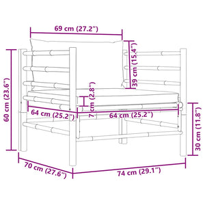 Trädgårdssoffa med gräddvita dynor bambu
