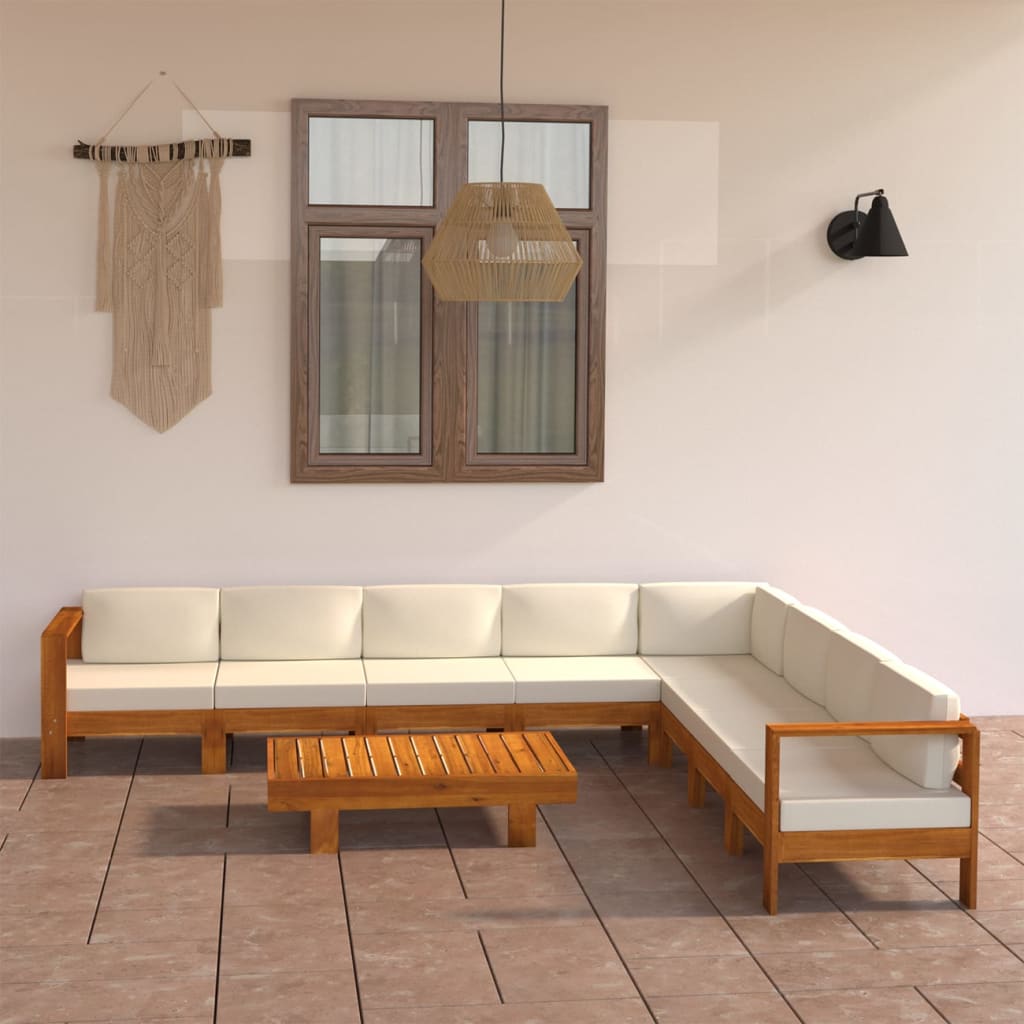 9-delad trädgårdsloungegrupp med kuddar 100x60 cm akaciaträ