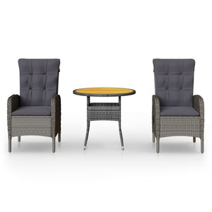 Caféset för trädgården 3 delar konstrotting grå