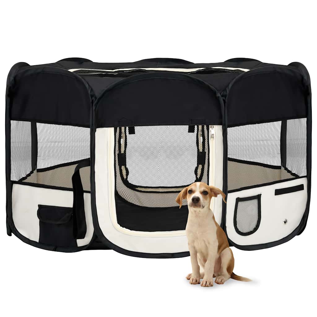 Hopfällbar hundhage med väska svart 145x145x61 cm