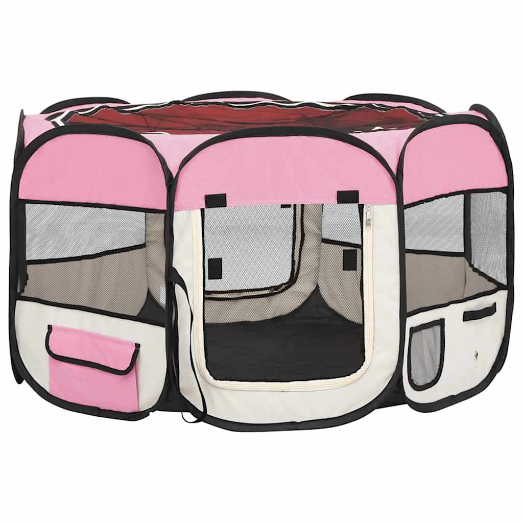 Hopfällbar hundhage med väska rosa 110x110x58 cm